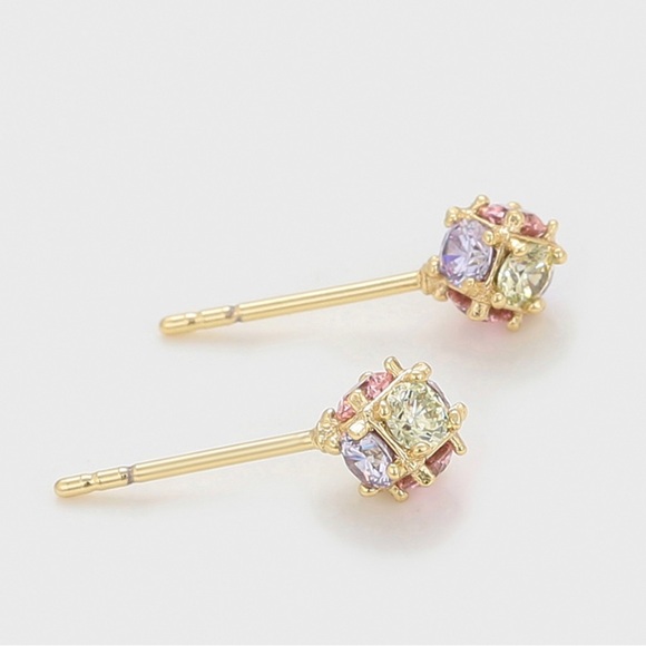 Stud Ball Earrings Colorful CZ Stone 14k Gold Plated Luxury Jewelry - Picture 6 of 10